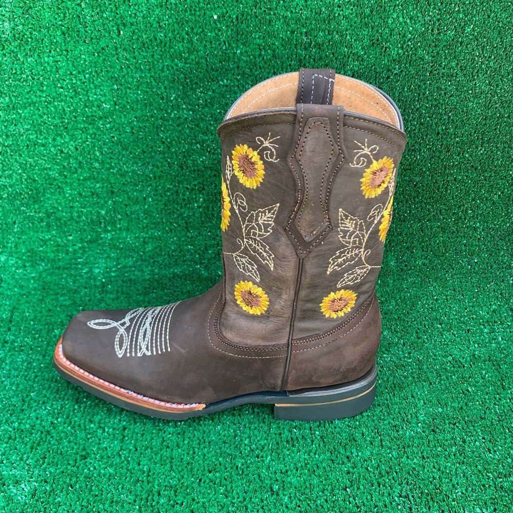 WOMEN'S RODEO COWGIRL BOOTS LEATHER SUNFLOWER 711 - Picture 4 of 6